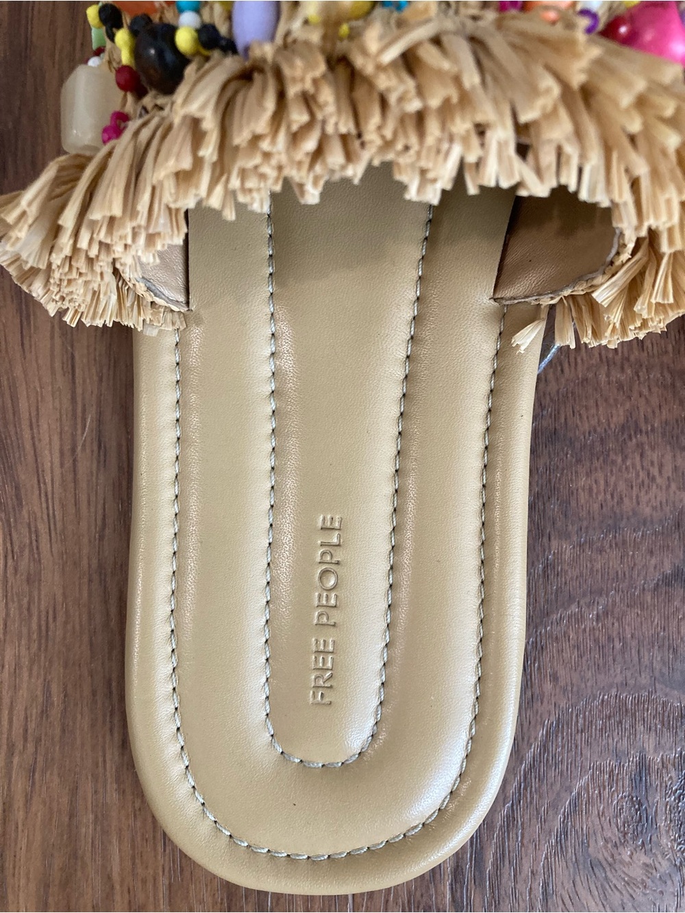 Free People Beige Raffia Slide Sandals with Multicolor Bead Embellishments - Picture 2 of 9